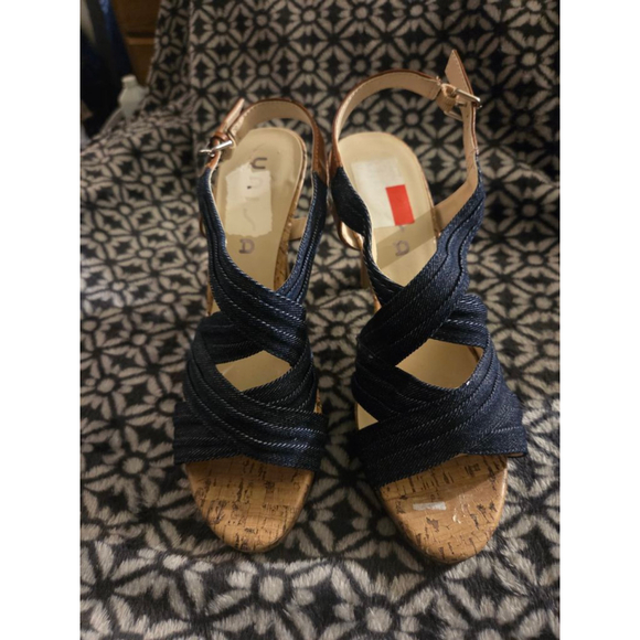 Women's Unisa Blue Denim & Brown Cork Heels Size 8.5 - Picture 3 of 7